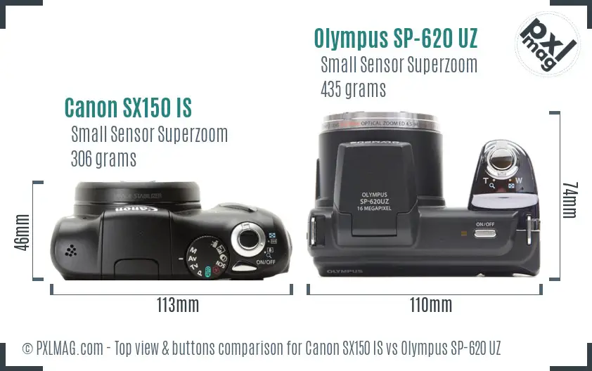 Canon SX150 IS vs Olympus SP-620 UZ top view buttons comparison