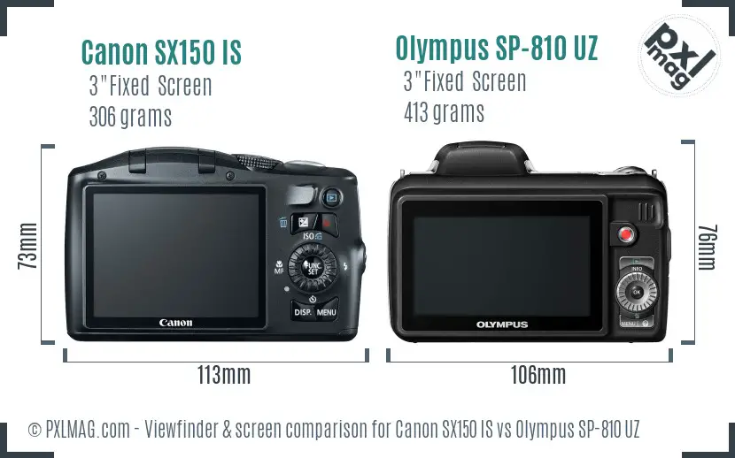 Canon SX150 IS vs Olympus SP-810 UZ Screen and Viewfinder comparison
