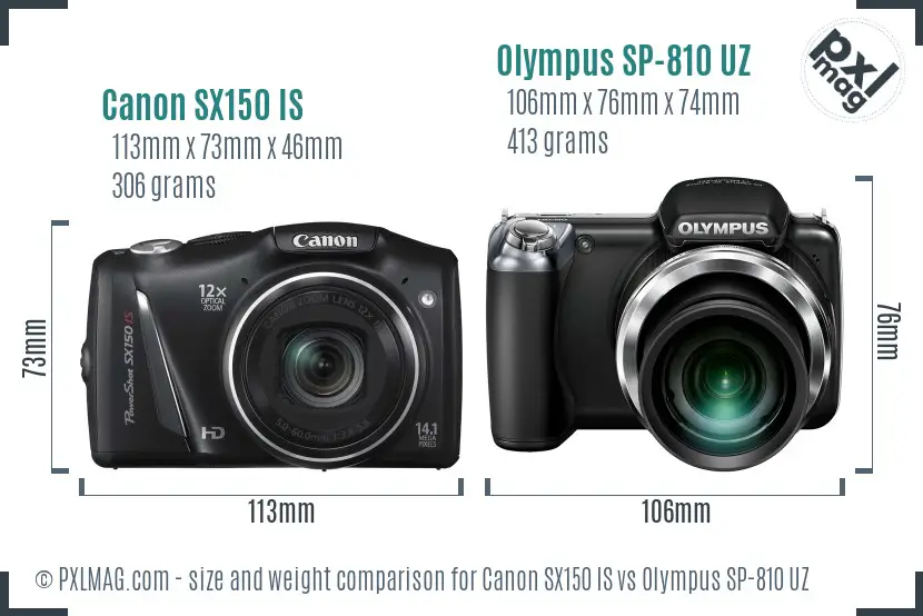 Canon SX150 IS vs Olympus SP-810 UZ size comparison