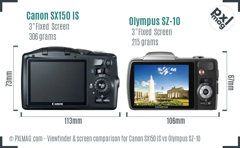 Canon SX150 IS vs Olympus SZ-10 Screen and Viewfinder comparison