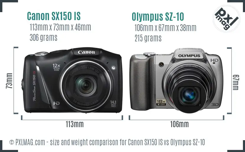Canon SX150 IS vs Olympus SZ-10 size comparison
