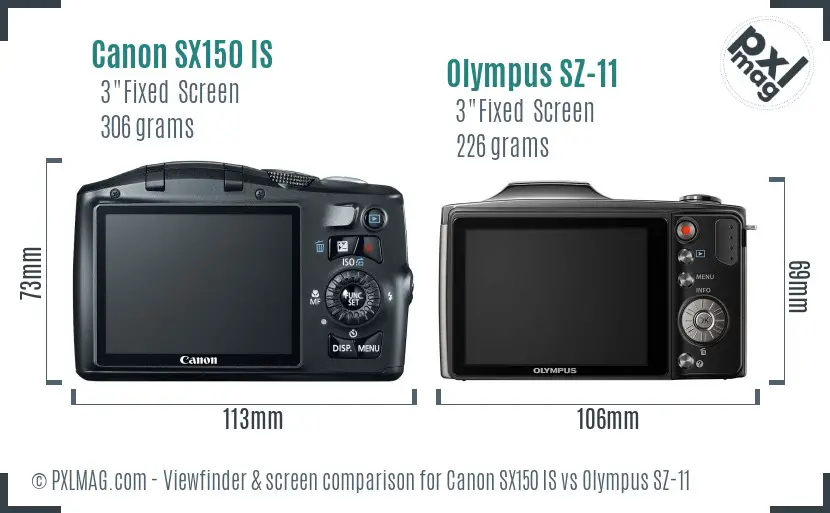 Canon SX150 IS vs Olympus SZ-11 Screen and Viewfinder comparison Canon SX150 IS vs Olympus SZ-11 Screen and Viewfinder comparison