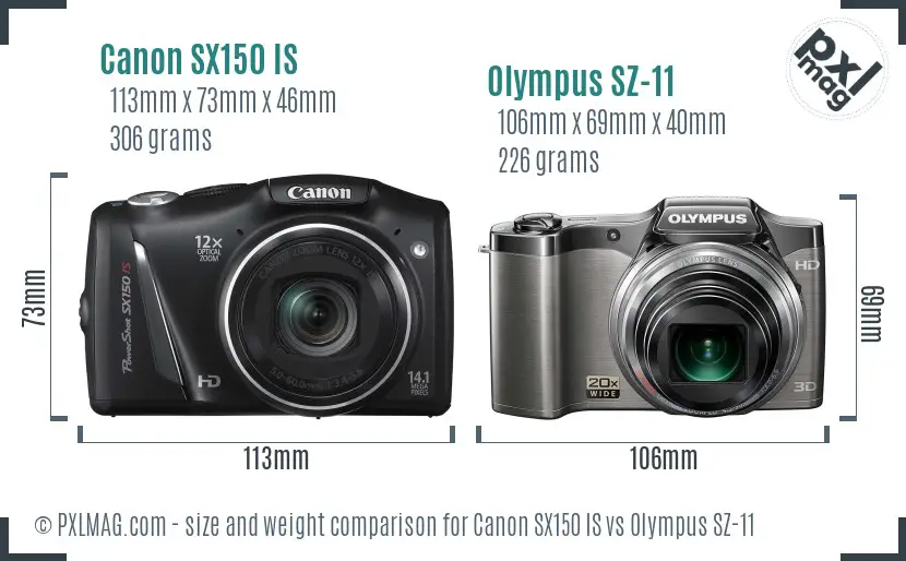 Canon SX150 IS vs Olympus SZ-11 size comparison Canon SX150 IS vs Olympus SZ-11 size comparison