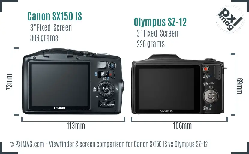 Canon SX150 IS vs Olympus SZ-12 Screen and Viewfinder comparison Canon SX150 IS vs Olympus SZ-12 Screen and Viewfinder comparison
