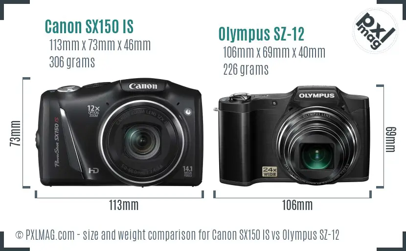 Canon SX150 IS vs Olympus SZ-12 size comparison Canon SX150 IS vs Olympus SZ-12 size comparison