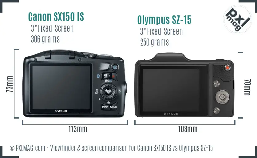 Canon SX150 IS vs Olympus SZ-15 Screen and Viewfinder comparison