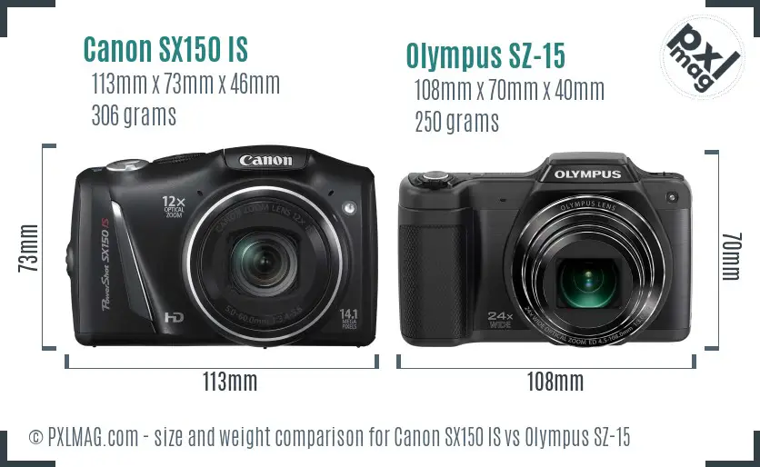 Canon SX150 IS vs Olympus SZ-15 size comparison