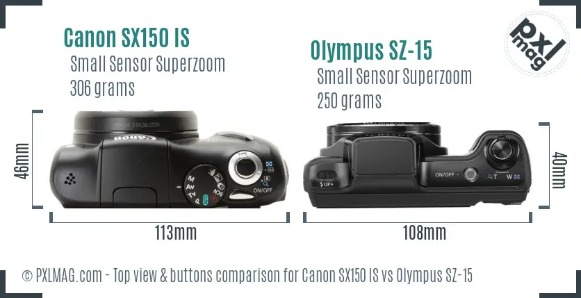 Canon SX150 IS vs Olympus SZ-15 top view buttons comparison