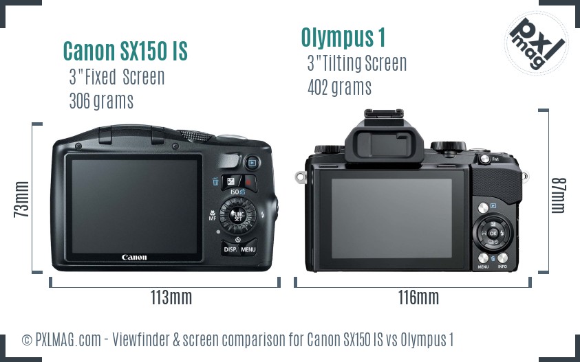 Canon SX150 IS vs Olympus 1 Screen and Viewfinder comparison