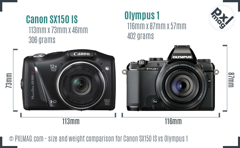 Canon SX150 IS vs Olympus 1 size comparison