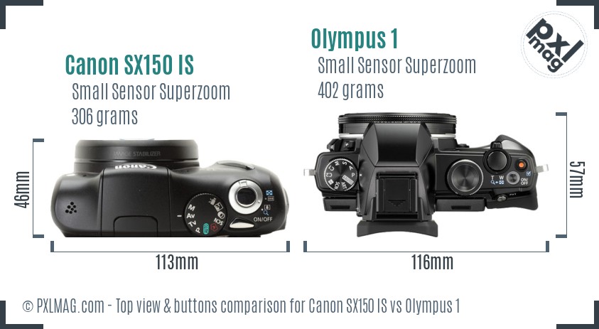 Canon SX150 IS vs Olympus 1 top view buttons comparison
