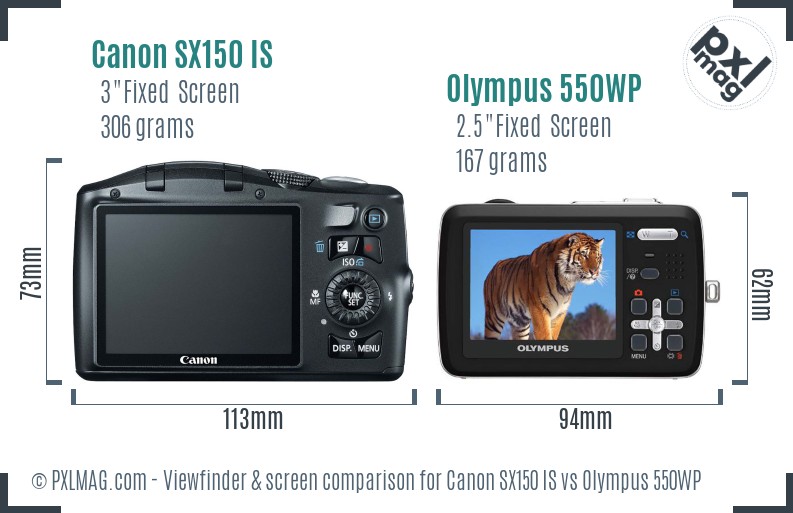 Canon SX150 IS vs Olympus 550WP Screen and Viewfinder comparison