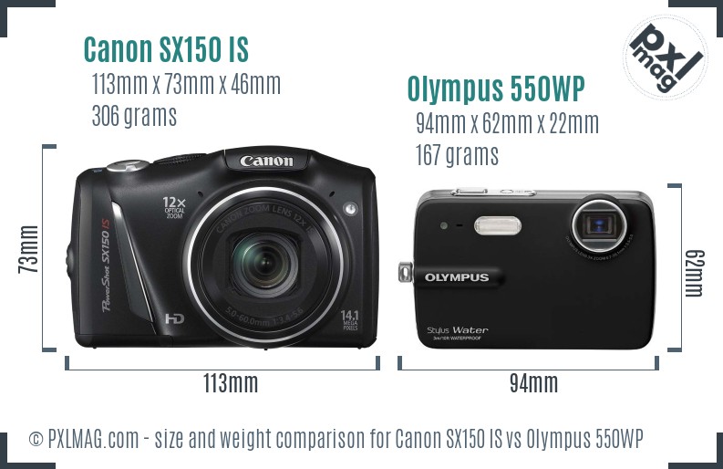 Canon SX150 IS vs Olympus 550WP size comparison