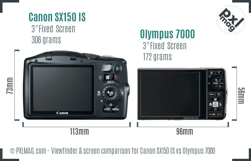 Canon SX150 IS vs Olympus 7000 Screen and Viewfinder comparison
