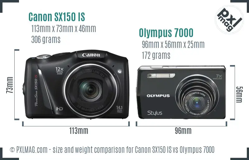 Canon SX150 IS vs Olympus 7000 size comparison