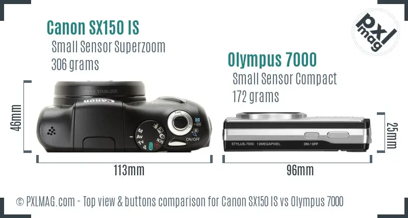 Canon SX150 IS vs Olympus 7000 top view buttons comparison