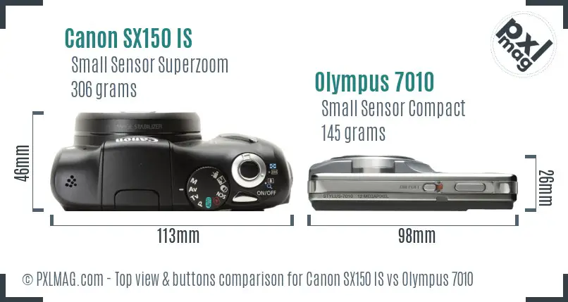 Canon SX150 IS vs Olympus 7010 top view buttons comparison