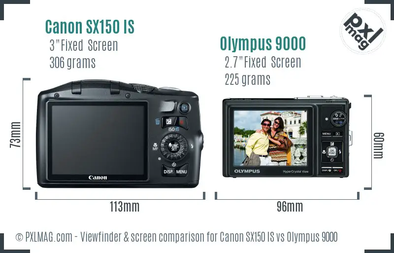 Canon SX150 IS vs Olympus 9000 Screen and Viewfinder comparison
