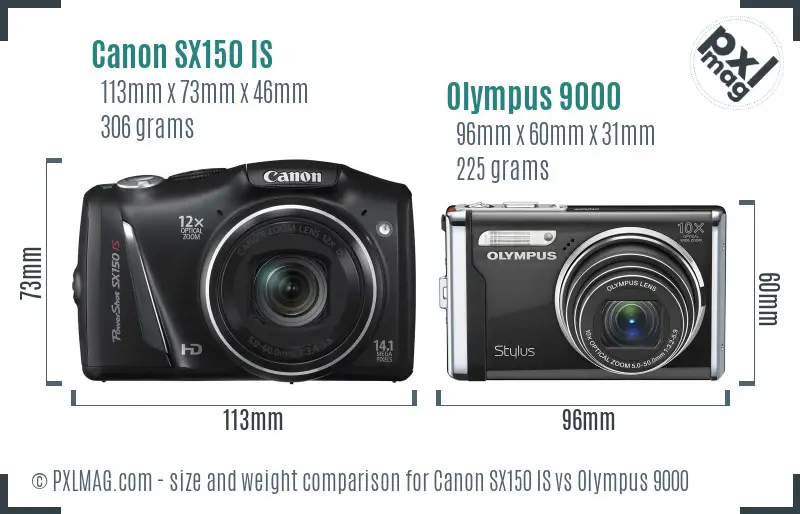 Canon SX150 IS vs Olympus 9000 size comparison
