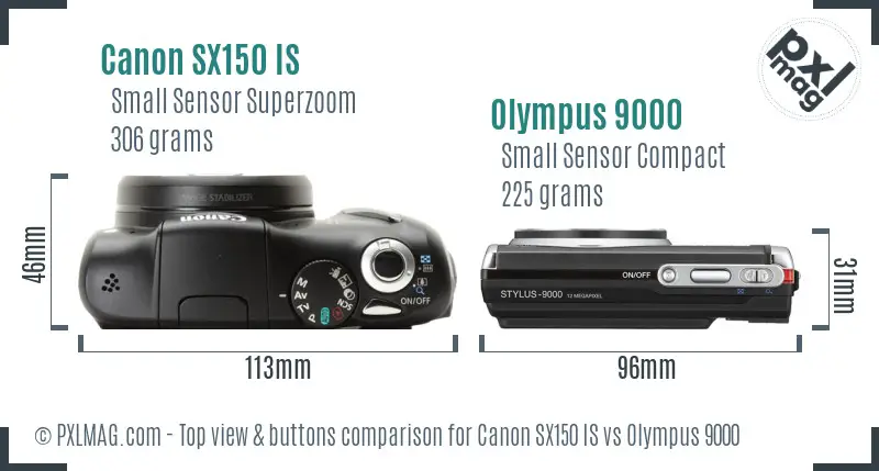 Canon SX150 IS vs Olympus 9000 top view buttons comparison