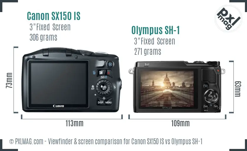 Canon SX150 IS vs Olympus SH-1 Screen and Viewfinder comparison