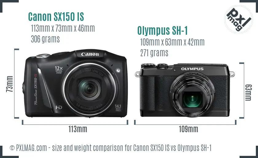 Canon SX150 IS vs Olympus SH-1 size comparison Canon SX150 IS vs Olympus SH-1 size comparison
