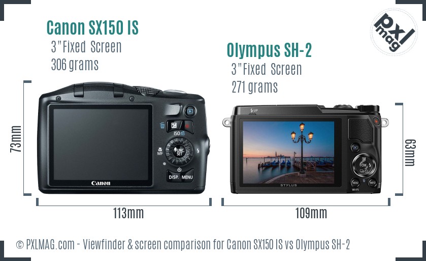 Canon SX150 IS vs Olympus SH-2 Screen and Viewfinder comparison