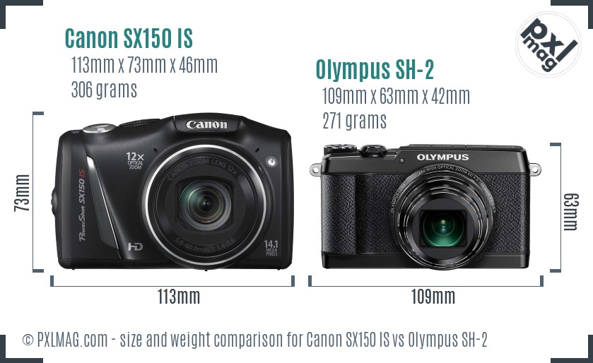Canon SX150 IS vs Olympus SH-2 size comparison
