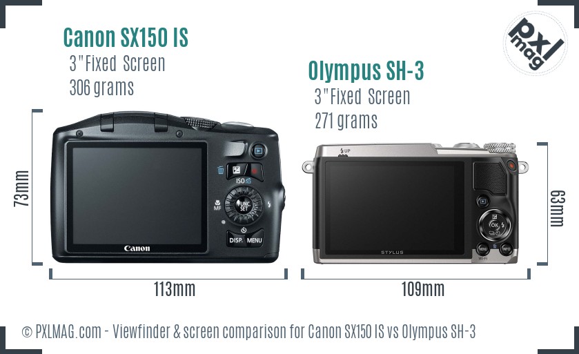 Canon SX150 IS vs Olympus SH-3 Screen and Viewfinder comparison