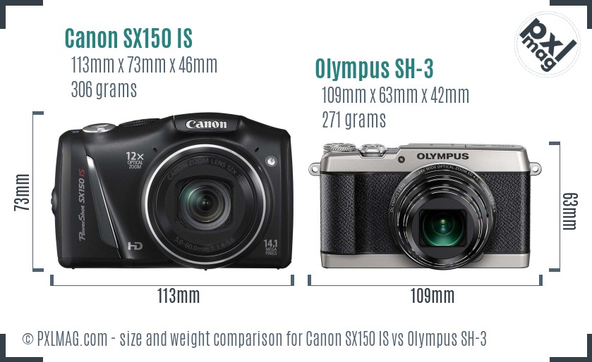Canon SX150 IS vs Olympus SH-3 size comparison Canon SX150 IS vs Olympus SH-3 size comparison