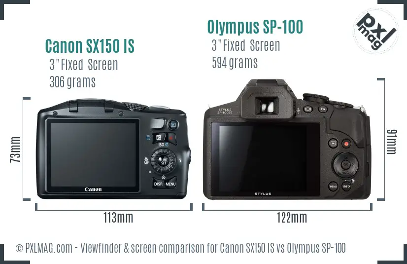 Canon SX150 IS vs Olympus SP-100 Screen and Viewfinder comparison Canon SX150 IS vs Olympus SP-100 Screen and Viewfinder comparison