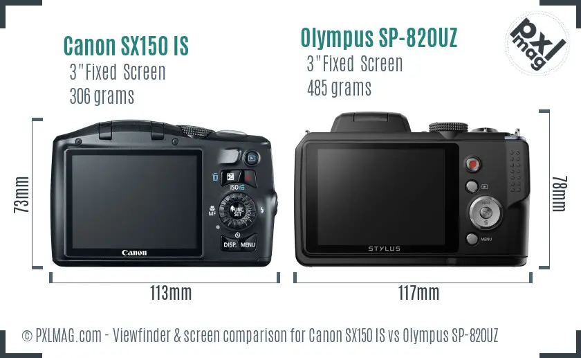 Canon SX150 IS vs Olympus SP-820UZ Screen and Viewfinder comparison Canon SX150 IS vs Olympus SP-820UZ Screen and Viewfinder comparison