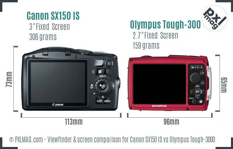 Canon SX150 IS vs Olympus Tough-3000 Screen and Viewfinder comparison