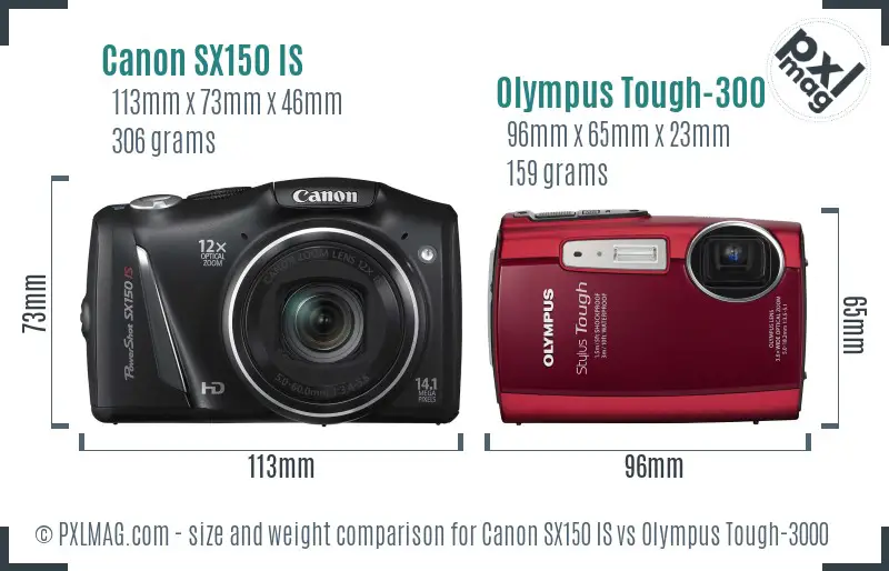 Canon SX150 IS vs Olympus Tough-3000 size comparison