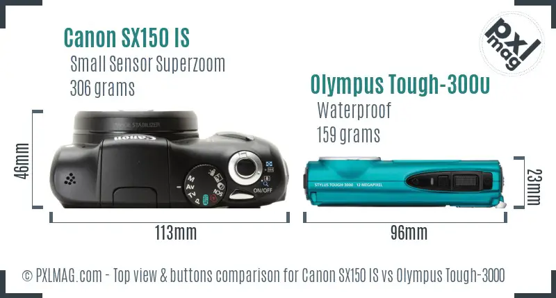 Canon SX150 IS vs Olympus Tough-3000 top view buttons comparison