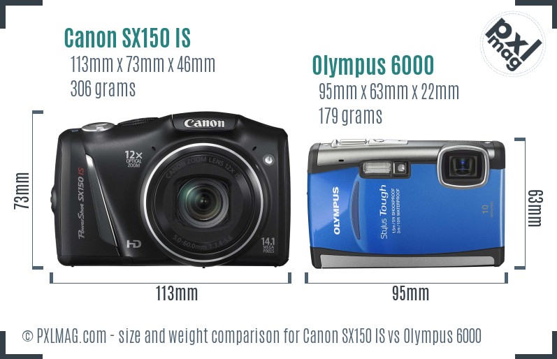 Canon SX150 IS vs Olympus 6000 size comparison Canon SX150 IS vs Olympus 6000 size comparison