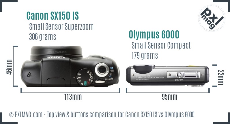 Canon SX150 IS vs Olympus 6000 top view buttons comparison