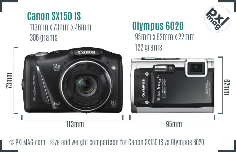 Canon SX150 IS vs Olympus 6020 size comparison