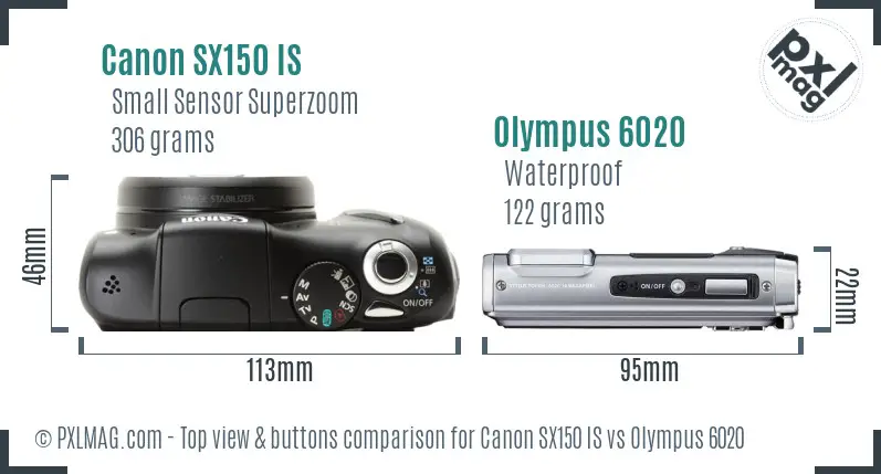 Canon SX150 IS vs Olympus 6020 top view buttons comparison