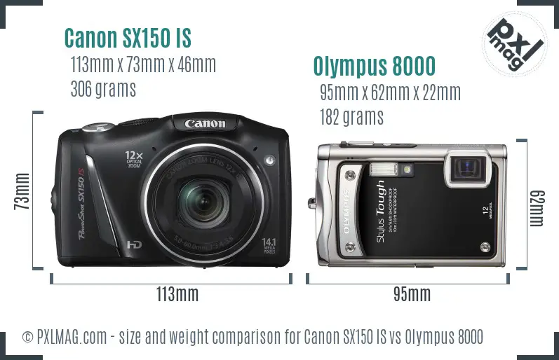 Canon SX150 IS vs Olympus 8000 size comparison