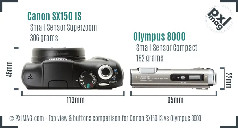 Canon SX150 IS vs Olympus 8000 top view buttons comparison