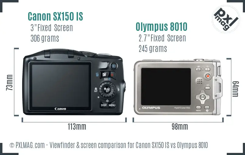 Canon SX150 IS vs Olympus 8010 Screen and Viewfinder comparison Canon SX150 IS vs Olympus 8010 Screen and Viewfinder comparison