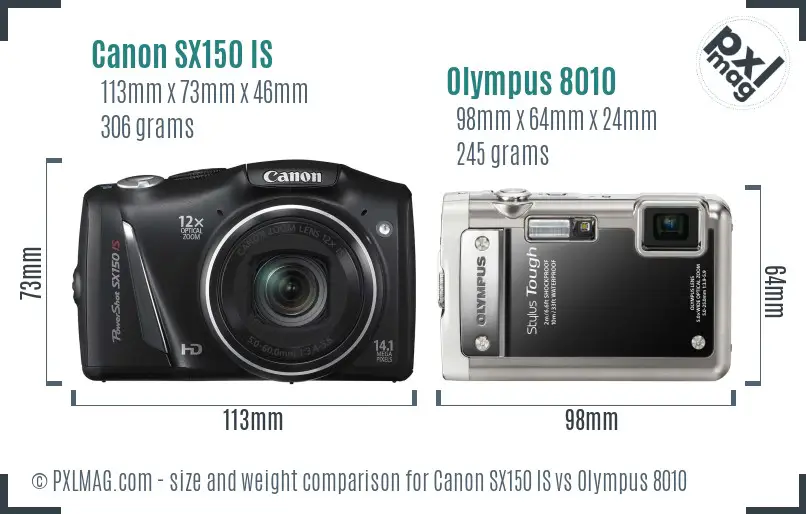 Canon SX150 IS vs Olympus 8010 size comparison Canon SX150 IS vs Olympus 8010 size comparison