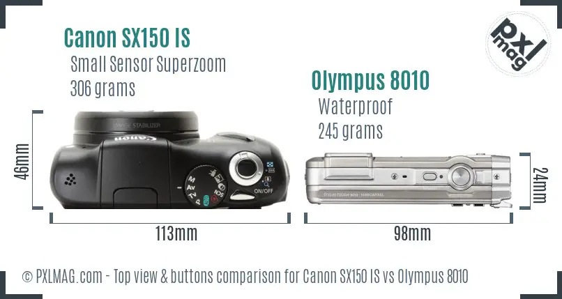 Canon SX150 IS vs Olympus 8010 top view buttons comparison Canon SX150 IS vs Olympus 8010 top view buttons comparison