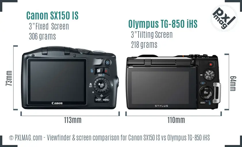 Canon SX150 IS vs Olympus TG-850 iHS Screen and Viewfinder comparison