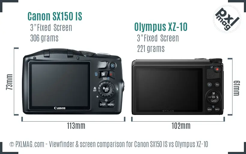 Canon SX150 IS vs Olympus XZ-10 Screen and Viewfinder comparison
