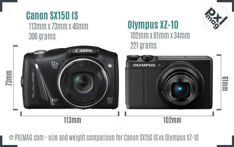 Canon SX150 IS vs Olympus XZ-10 size comparison