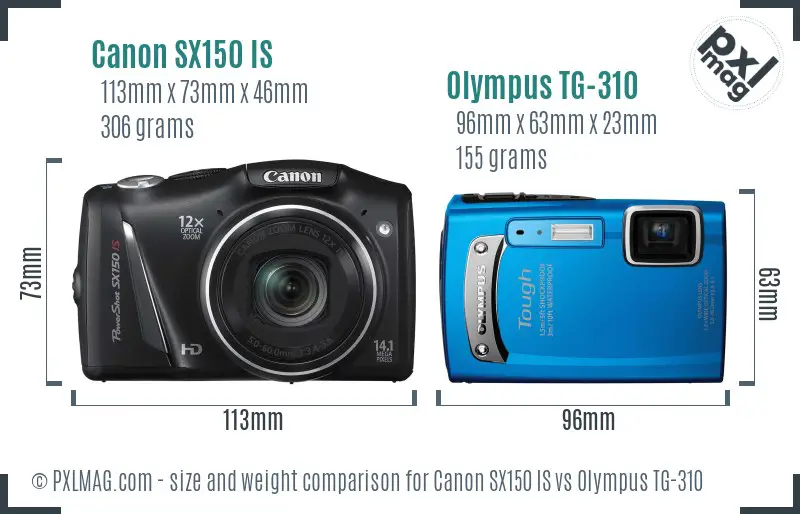 Canon SX150 IS vs Olympus TG-310 size comparison