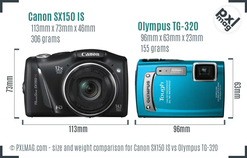 Canon SX150 IS vs Olympus TG-320 size comparison Canon SX150 IS vs Olympus TG-320 size comparison