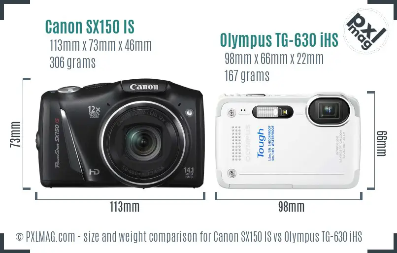 Canon SX150 IS vs Olympus TG-630 iHS size comparison